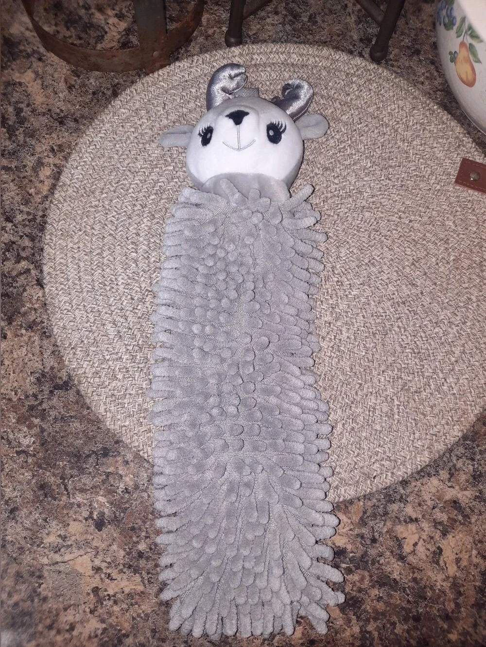 Norwex Gray Chenille Microfiber Pet To Dry Reindeer